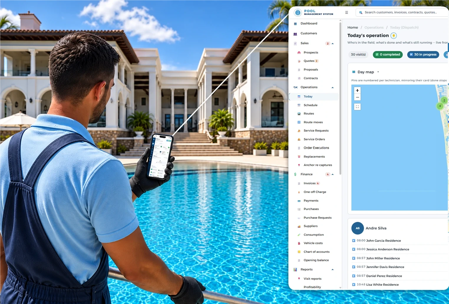 Pool service technician at work